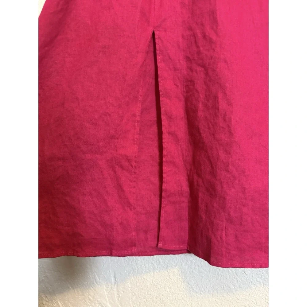 Mango MNG 100% Linen Dress MIDI Fuchsia Pink Sz Small Coastal Shift Casual